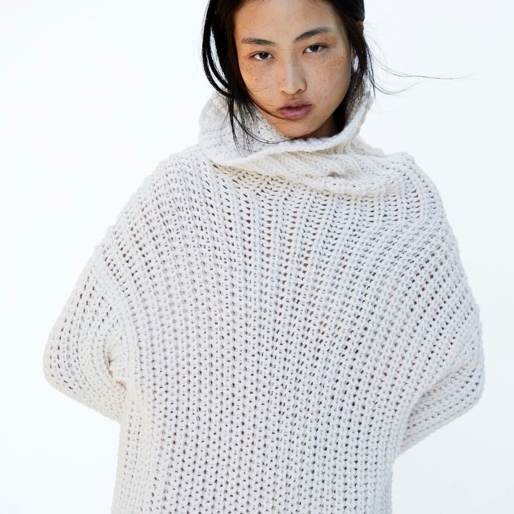 Zara Cream Chunky Knit Cowl Neck Sweater - Picture 14 of 14